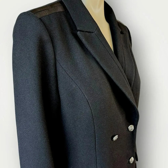 White House Black Market Military Double Breast Trench Coat Lined Size L Black - Picture 7 of 16